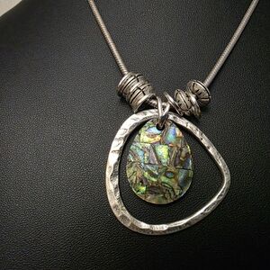 Chico's Silver Necklace with Iridescent Pendant